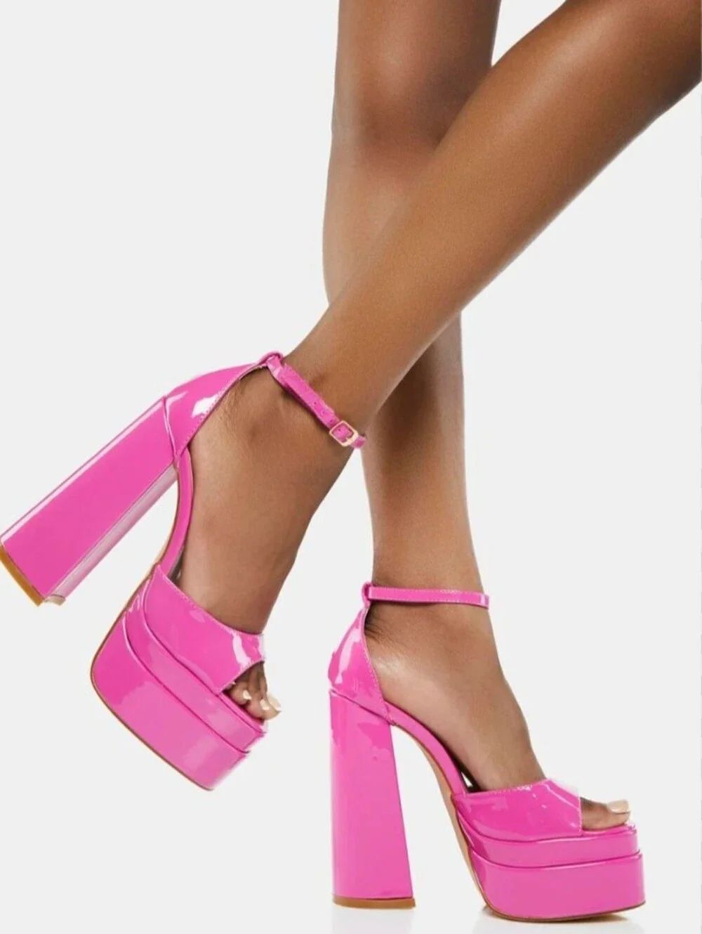 SO ME PATENT PLATFORM ANKLE-STRAP HEEL  SANDAL